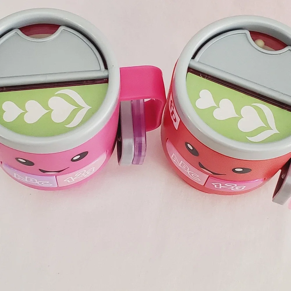 Set of 2 Fisher Price Laugh & Learn Wake Up & Learn Coffee Mug Pink Red Baby Toy
